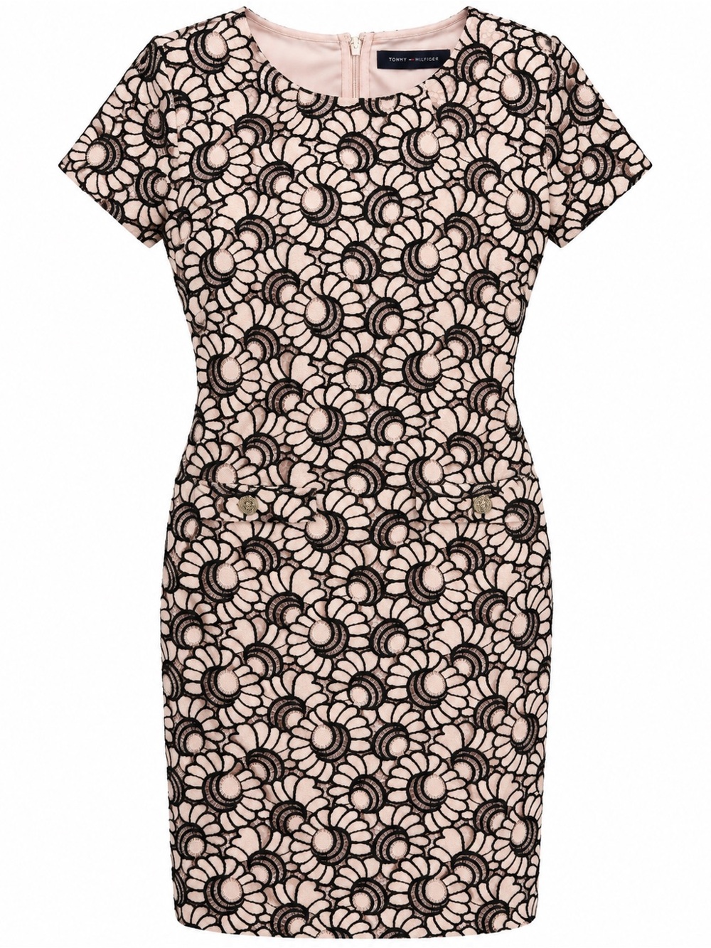Tommy Hilfiger Blush Pink Dress with Black Floral Lace Overlay